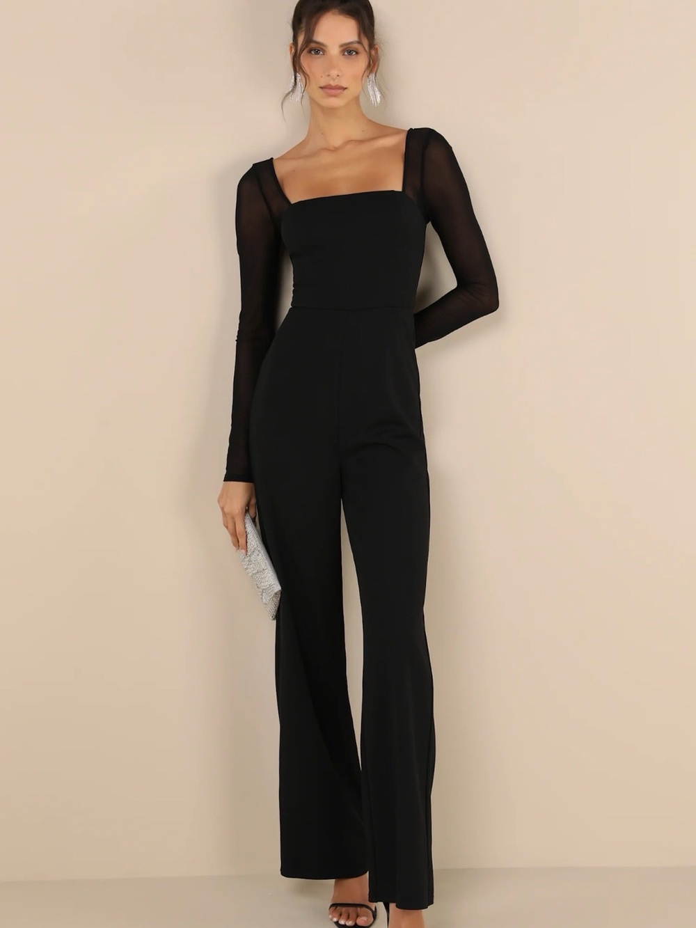 Lulus Lovingly Yours Black Mesh Long Sleeve Jumpsuit Size XS NEW w/ Tag